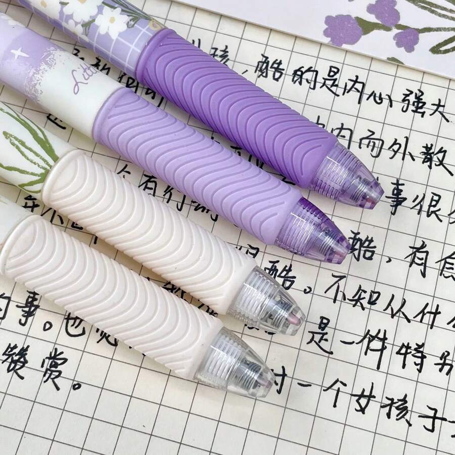 4PCS Gel Ink Pens Flower Retractable Pens 0.5mm Black Ink Gel Pens Women Girls Cute Aesthetic Pens Office School Pens, Office & School Supplies - Sets - View 1
