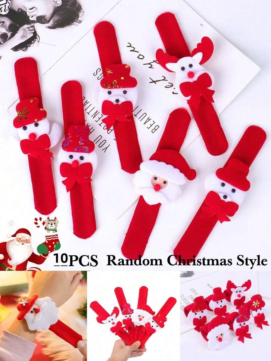 10pcs Christmas Themed Hand Clappers, Featuring Santa Claus, Snowman And Reindeer Patterns, Suitable For Holiday Decoration And Accessories, Perfect For Christmas Parties And Gift Exchanges, Fit For Everyone - Random Shipping - View 1