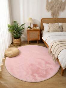 1pc Round Pink Faux Rabbit Fur Rug, Bedroom Bedside Carpet, Decorative Rug, Can Be Used As Seat Cushion, Room Bed Front Mat, Bed End Mat, Plush Foot Mat, Indoor Faux Rabbit Fur Floor Mat, Fleece Rug, Furry Carpet, Autumn/Winter Rug, Thickened/Plush, Holiday Decor, Winter Foot Mat, Warm And Soft - Pink - View 6