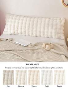 1pc White Plush Long Pillowcase, Minimalist Fashion Modern Style Polyester Single Pillowcase, Warm And Comfortable For Autumn/Winter - White - View 6