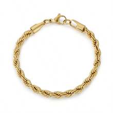 1pc Stainless Steel Men's 3mm Twisted Rope Bracelet, 18K Gold Plated Non-Fading Twisted Chain, Unisex Jewelry - Gold - View 5