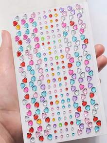 Approx. 480pcs 3D Summer Rainbow Color Glitter Gem Stickers, 2pcs Y2K Acrylic Glossy Heart Self-Adhesive Rhinestone Stickers, Suitable For Makeup And Clothing, Multi-Color Diamond Face Gems, Perfect For Festivals, Parties And Events - Multicolor - View 4
