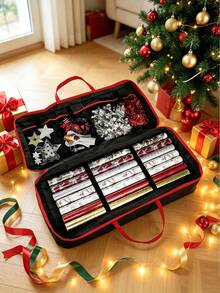 Christmas Gift Wrapping Organizer With Storage - Large Capacity Storage Box With Lid, 32.28x13.39x5.12 Inches, Lid & Labelled Compartments For Wrapping, Gift Wrap Storage - Multicolor - View 3
