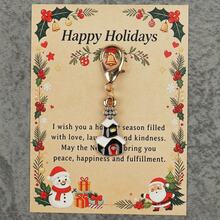 3pcs/6pcs Christmas House Enamel Keychain Charms, Church Cottage Pendant With Happy Holidays Greeting Card, Lobster Clasp Holiday Gift - Multicolor - View 5