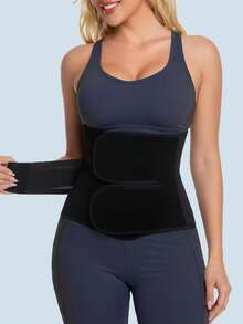2-Piece Hook And Loop Waist Trimmer Belt For Women, Adjustable Waist Cincher For Sports And Fitness - Black - View 2