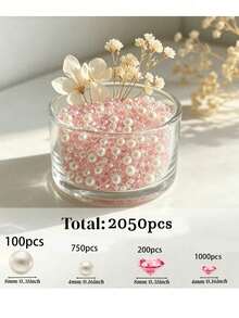 715/2300/6300pcs Pink Vase Filler Beads, 4mm/8mm Mixed Floating Pearls & Acrylic Rhinestones, Suitable For Wedding Centerpiece Decor, Home Tabletop Decoration, Floral Arrangement, Party Supplies - Multicolor - View 10