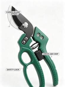 1pc 8 Inch Curved Pruning Shears SK5 Steel Blade Green ABS Handle Heavy Duty Bypass Garden Pruner Spring Loaded Safety Lock Tree Branch Cutter For Hedge Shrub Trimming (Cardboard Packaging Included) - A - View 11