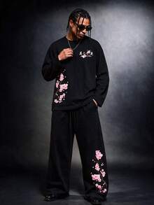 SU ER Men's Summer Round Neck Casual Long Sleeve T-Shirt And Casual Pants Set - Black - View 1