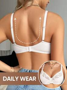 MEIYATING Women's Sexy Push-Up Bra, Floral Lace White Lightweight U-Back Lingerie - White - View 3