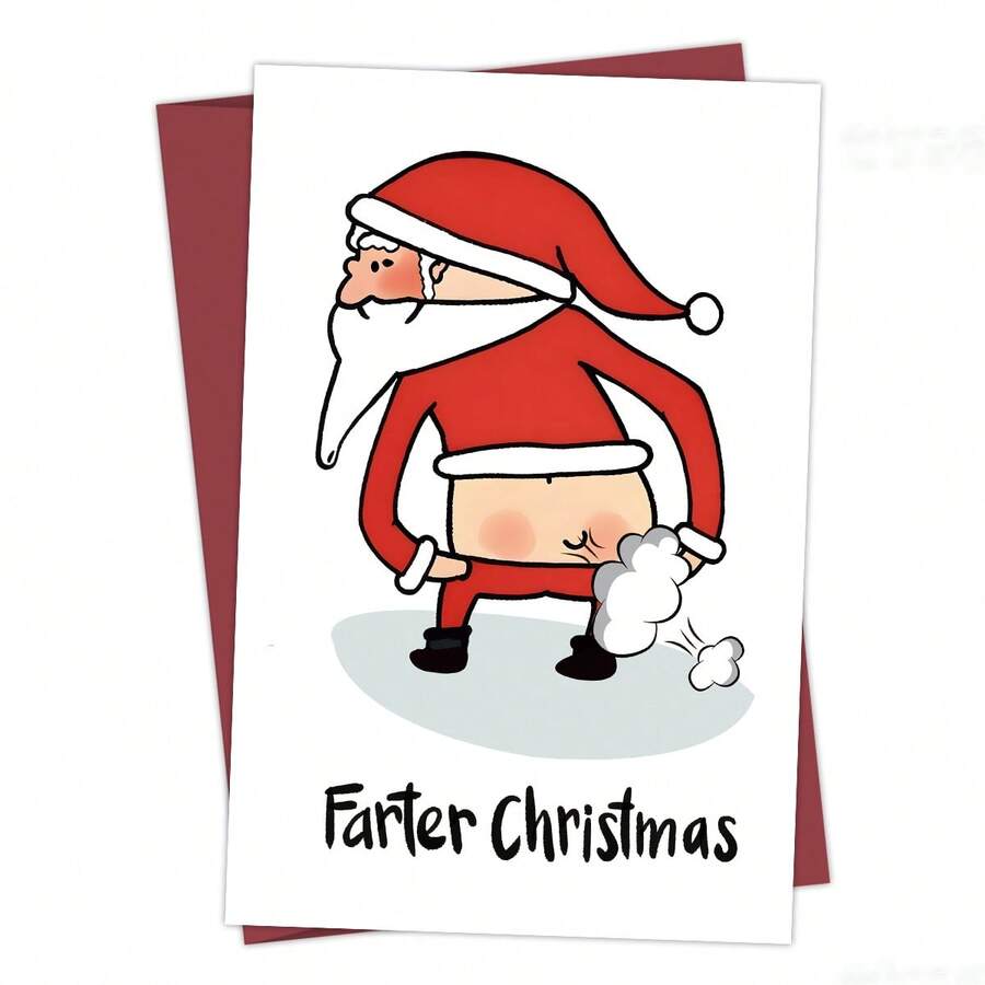 1pc Funny Santa Claus Greeting Card With Envelope, Holiday Blessing Card, Suitable For Anyone, Christmas Celebration Card, Perfect Gift For Friends And Family - A - View 1