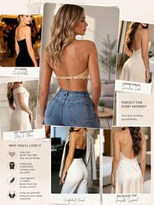 Women's Strapless Front Closure Lace Push-Up Underwire Bra, Backless Non-Slip Bandeau Lingerie, Heart-Shaped Cup Bra And Panty Set - Apricot - View 3