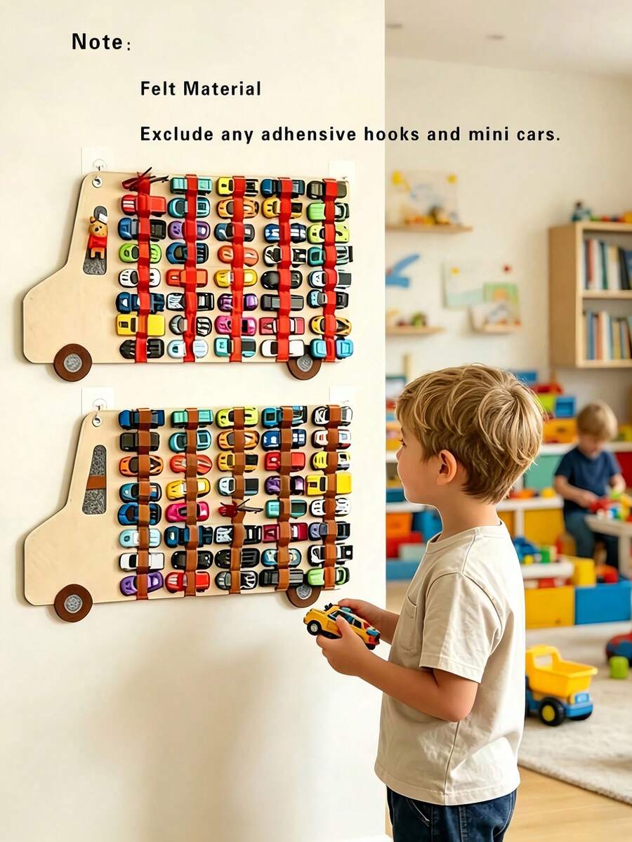 2/1pc Set One-Piece Felt Racing Car Storage Bag, 1:64 Scale Toy Car Storage & Display Wall Hanging, Multi-Functional Felt Storage Rack, Children & Baby Room Decor