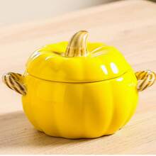 Ceramic Pumpkin Bowl With Lid And Handle, Cute Autumn Orange Pumpkin Design, Suitable For Soup Bowl, Ceramic Container Canister, Perfect For Holding Desserts And Cookies, Halloween/Thanksgiving/Autumn Decor And Gift - View 10