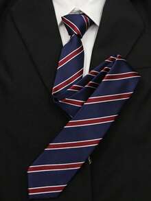 1pc Blue Red White Diagonal Striped Tie, Suitable For Matching With Shirts And Suits - Multicolor - View 3