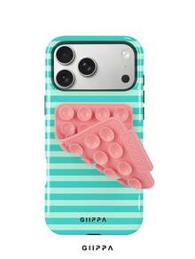 GIIPPA 1組薄荷綠橫條紋圖案設計手機殼 + 吸盤，適用於Phone 17 Pro Max，相容Phone 16 Pro Max、15 Pro Max、14 Pro Max，韓系高端時尚趣味手機殼，適合11/12/13/14/15/16 Pro Max Plus，男女皆宜的優雅設計，聖誕節、情人節、復活節、婚禮季與生日送女友的完美禮物 - 薄荷綠 - 查看 1