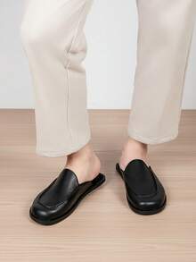 Plus Size Men's Leather Closed-Toe Mule Loafer Slippers, Backless Slouchy Slides With Reinforced Stitching And Skin-Friendly Lining - Black - View 8