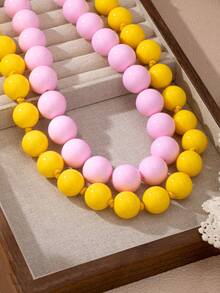 OABE 2pcs/Set Bohemian Style Dopamine Pink And Yellow Contrast Design Women's Layered Necklace Set, Suitable For Daily Wear, Holiday/Birthday Surprise Gift - Multicolor - View 3