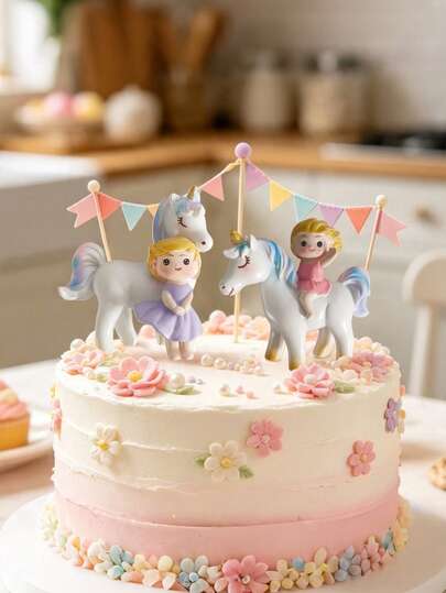 1pc Unicorn Girl 3D Figurine Cake Topper, Baby Birthday Party Cake Decoration, Dessert Table Cupcake Decor, Suitable For Party Cake Decoration