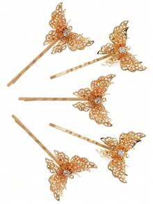 5pcs Hollow Metal Butterfly Hairpins Rhinestone Hair Clips Bobby Pins For Women Wedding Prom Styling - Multicolor - View 8