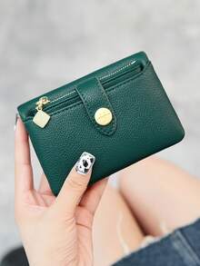 MIYIN 2pcs Litchi Texture Small Wallet With Detachable Zipper Coin Purse, Soft Bi-Fold Snap Wallet Women's Mini Wallet Suitable For Daily Shopping Travel, Minimalist Style, Lightweight And Portable, Multi-Functional Credit Card Holder Zipper Wallet - Multicolor - View 6