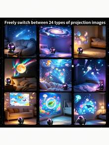 24 Projection Patterns Dynamic Rotation Timer Function Sleep Music Type-C Charging Purple Black Starry Sky Ocean Projector Light Bedroom Party Holiday Home Indoor Decoration Atmosphere Night Light - Sea Axis Star - View 5
