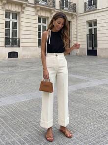 Elegant Daily Business Office Commute Minimalist Casual Long Pants - Apricot - View 1