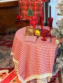 1 buah Taplak Meja Suasana Natal Vintage Romantis untuk Meja Kopi dan Meja Makan, Cocok untuk Dekorasi Liburan dan Sehari-hari - Merah - View 7