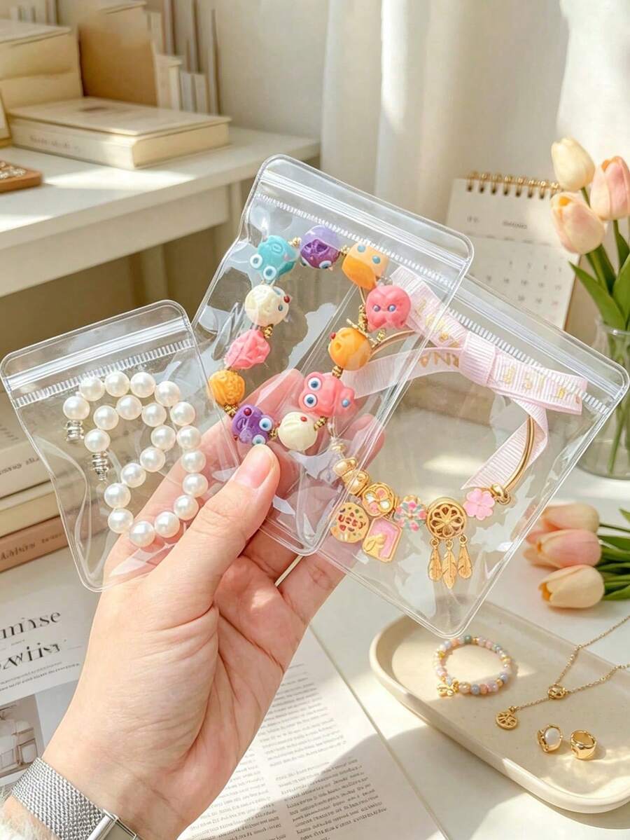100/30/10pcs Transparent Anti-Oxidation Bags, Used For Jewelry Storage And Gift Individual Packaging, Suitable For Storing Rings, Earrings, Necklaces, Bracelets And Other Accessories. - Clear - View 1