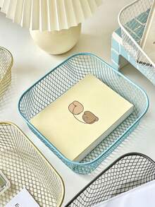 Macaron Color Metal Mesh Storage Basket Set, Square Hollow Desktop Organizer Tray, Multi-Functional Countertop Storage Rack, Suitable For Stationery, Cosmetics, Home Sundries, Home Office Use - Multicolor - View 9