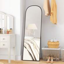vidaXL Full-Length Mirror, Rectangular, Rounded, Aluminum Frame, Suitable For Entryway, Bedroom, Dressing Room, 50 X 161.5 Cm, Black - Black - View 1