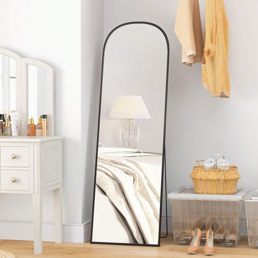 vidaXL Full-Length Mirror, Rectangular, Rounded, Aluminum Frame, Suitable For Entryway, Bedroom, Dressing Room, 50 X 161.5 Cm, Black - Black - View 1