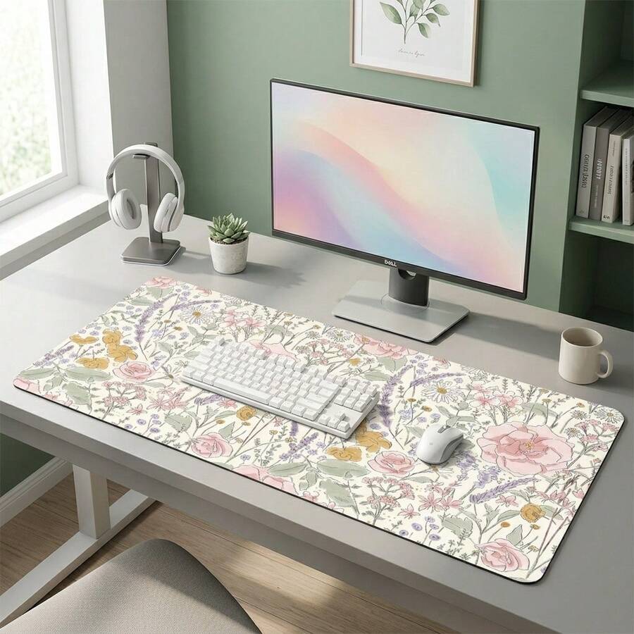 Colorful Petal Pattern Extra Long Gaming Mouse Pad And Desk Mat Set, Non-Slip Durable Rubber Bottom, Smooth Surface, Suitable For Computer Laptop Office Home, Abstract Art Decor, Back To School Supplies - A - View 1