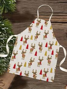 1PC Christmas Pattern Single-Sided Printed Apron, Unisex Home Kitchen Halter Tie Apron, Home Decor Kitchen Cooking Stain-Resistant Apron - Multicolor - View 5
