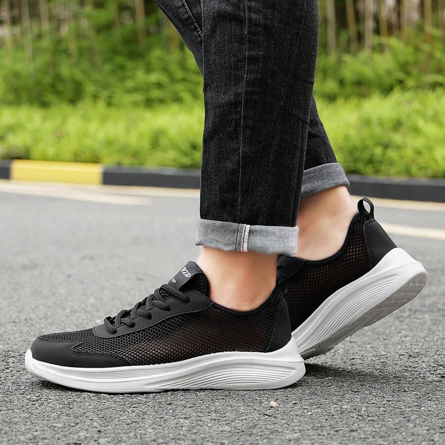 Men's Flat Versatile Skate Shoes, Lightweight Soft Sole Mesh Breathable, Suitable For All Seasons Daily Hiking Sports Commuting Wear - Black - View 1
