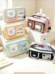 Multi‑Layer Large‑Capacity Pencil Case, Portable Zipper Pen Pouch With Front Small Pocket, Lightweight Cosmetic Makeup Storage Bag, Daily Multi‑Purpose Travel Storage Pouch, Durable Fabric Handheld Pen Bag For Office, College, Gifts - Kitten Pencil Case - View 1
