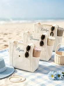 Tas Tote Bridesmaid Kustom, Tas Pantai Kanvas yang Dipersonalisasi dengan Pita Inisial, Hadiah Pernikahan untuk Bridesmaid, Hadiah untuk Acara Bridal Shower, Hadiah untuknya - Tas Tote Kanvas Aneka Warna - View 3