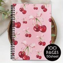 1pc 2D Flat Pink Cherry Bow Pattern A5 Spiral Notebook, Student And Office Notepad, Creative Planner And Diary Notebook, Suitable For Professionals, Students, And Office Use - 1 Pack (50 Sheets, 100 Pages) - View 5
