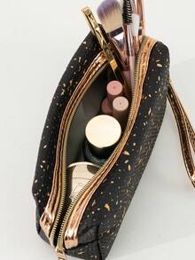 1pc Large Capacity Glitter Textured PU Leather Zippered Makeup Bag, Cosmetic Organizer, Portable Travel Storage Pouch For Daily Commute And Travel, Suitable For Men And Women, All Seasons - Multicolor - View 11