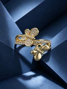 1pc Elegant & Lively Double Butterfly Zirconia Embellished Ring For Women, Niche Luxury Daily Delicate Dating & Street Style - Ring - View 8