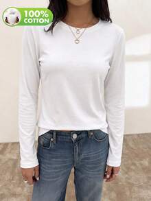 Women's Casual Round Neck Long Sleeve Top Set For Spring And Autumn - White - View 2
