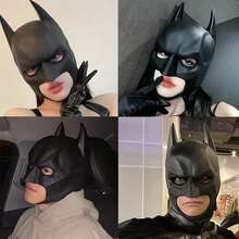 1pc Realistic Bat Hero Full Head Mask, PVC Soft Superhero Helmet, Size 25*22 Cm, Weight 145g, With Pointed Ears Cosplay Accessory, Suitable For Halloween, Theme Party, Costume Party, Photo Prop - Multicolor - View 4