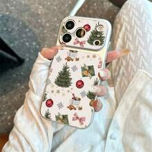 TPU Christmas Tree Hot Drink Bow Pattern Phone Case Compatible With Apple 17 Pro Max/17/16 Pro Max/15/13/12/11 Large Window Full Coverage Anti-Drop Soft Shell Protective Cover - Silver - View 3