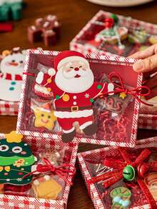 2pcs Red Houndstooth Christmas Transparent Gift Box Set, Including Box And Raffia. Ideal For Christmas Gift Wrapping, Party Favors, Christmas Decorations, And Storage. Perfect For Christmas, Gift Wrapping, And Guest Favors. - Multicolor - View 4