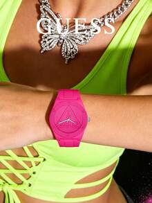 Guess Women's Quartz Watch, Rubber Strap, Round Case, Raised Triangle Logo Dial, Sporty Casual Style, Campus Summer Vacation Fashion - one-size - View 5