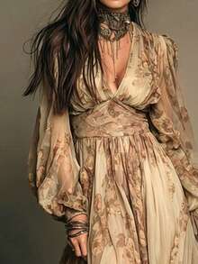 Women Long Dresses - Apricot - View 2