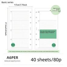 40 Sheets A6/A7 6-Hole Weekly Planner Binder Refills, Page-Turn Layout Basic Undated Weekly Schedule Inserts, Minimalist Grid Planner Pages For Journal Time Management Stationery - Weekly Planner - View 13
