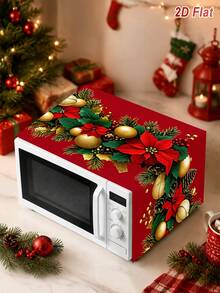 1件裝聖誕紅色微波爐防塵罩，金色聖誕球與一品紅松果圖案，Merry Christmas 85*35cm 聚酯纖維微波爐/烤箱/爐灶罩，廚房家電防塵保護罩，聖誕裝飾，聖誕裝飾，聖誕裝飾，廚房裝飾，聖誕餐桌裝飾，節日派對裝飾，冬季居家裝飾 - 聖誕O款 - 查看 3