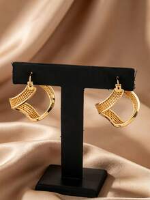 1 Pair Stainless Steel Twisted Geometric Earrings, Women's Jewelry Earrings, Suitable For Daily, Party, Beach, Minimalist Style, Gift For Women - Gold - View 3