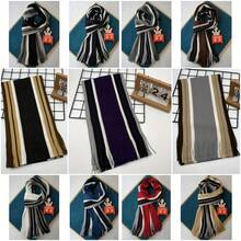 1 buah Syal Pria Rajut Luar Ruangan Bergaya Korea, Motif Garis-Garis, Warna Kontras, Bahan Akrilik Hangat, Tahan Dingin, dan Rumbai - MultiWarna - View 2