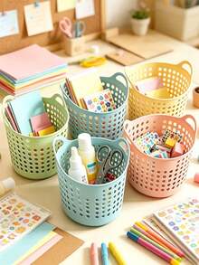 1/4/8pcs Mini Desktop Storage Baskets,Plastic Organizers,Scrap Boxes ,Office Stationery Storage Boxes, Hollow Pen Holders,Desktop Organizers,For Home Use; Suitable For Desktops, Study Desks, Offices, And Organizing, Shelf Baskets - Multicolor - View 1